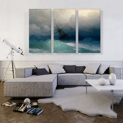 " Ship In The Stormy Sea 1858 " by Ivan Aivazovsky 3 - Pieces Painting Print