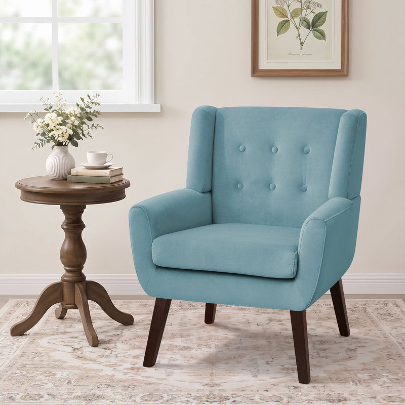 Fauteuil capitonné de 29,2 po de largeur Halcott, Velours bleu menthe