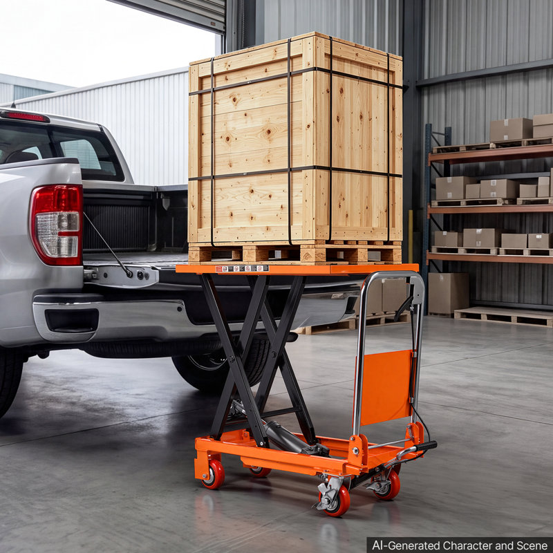 Hydraulic Lift Table Cart, 1100 lbs Capacity 35.4 in Lifting Height, for Material Handling, Moving, Transportation, Manual Single Scissor Lift Table, 4 Wheels and Foldable Handle, Premium Steel