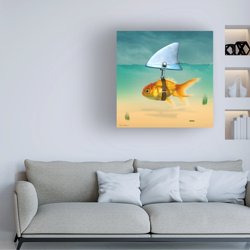 Wrapped Canvas Wall Art - Mark Ashkenazi 'Gold Fish' Wall Art for Living Room, Bedroom, or Office Décor - 18X18