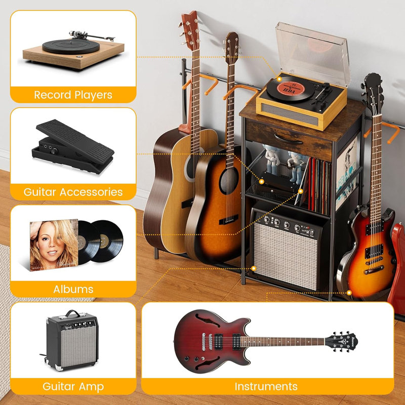 3-Tier Guitar Stand Multiple Guitars, Guitar Rack with Amp Stand & Cloth Drawer