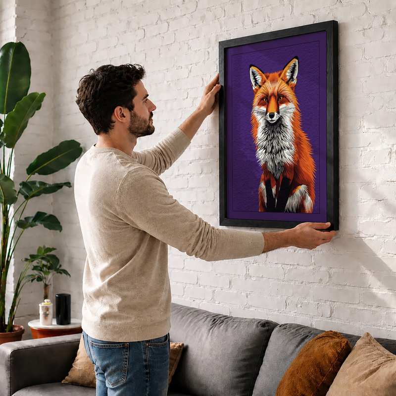 Fox Study Modern - Framed Print, A3 - 42.0 x 29.7 cm, White