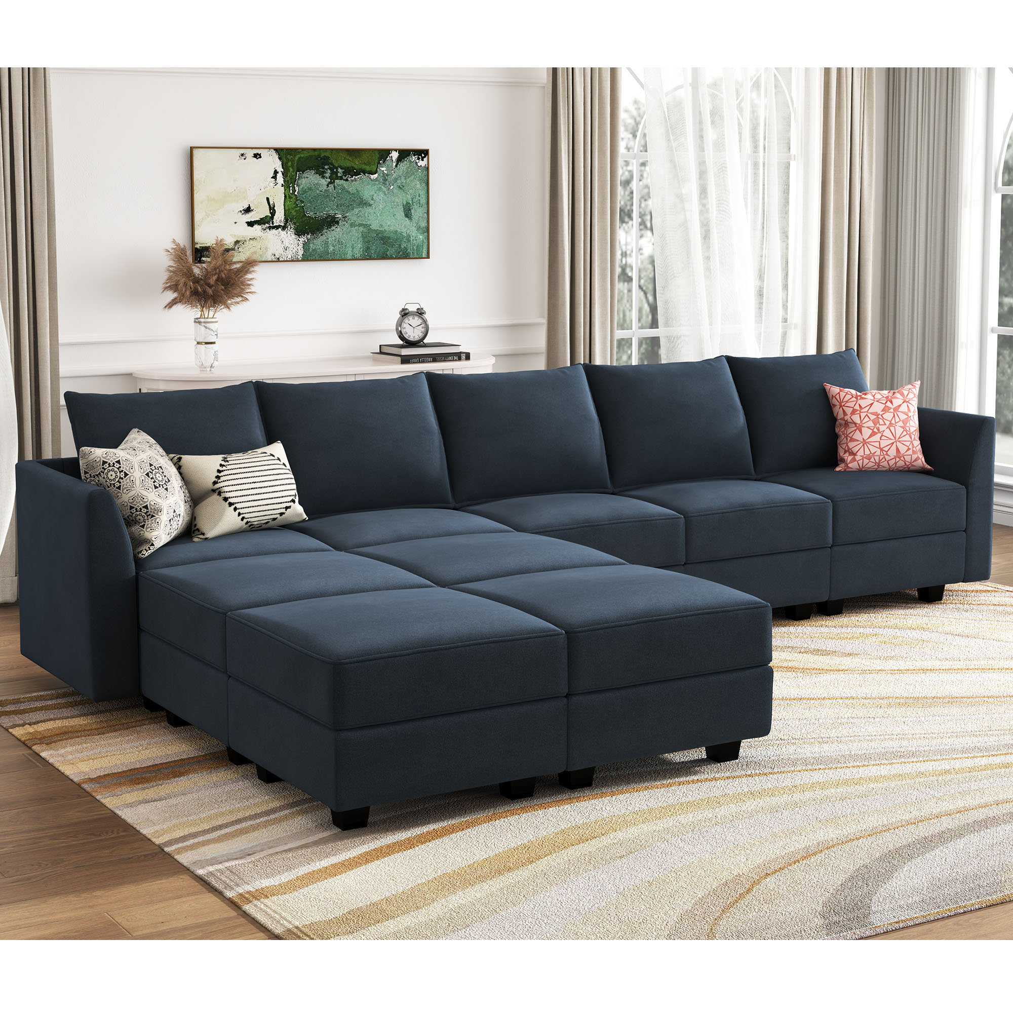 Ebern Designs Sabira Velvet Reversible Modular Sofa & Chaise with ...