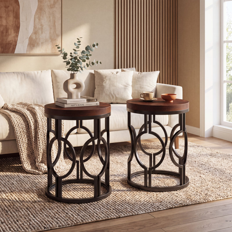Table de bout en bois manufacturé et en métal H 23,62 po Brookview, Noyer, Noir, 1
