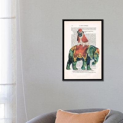 «Vintage Paper Series: Pug on Elephant», impression sur toile