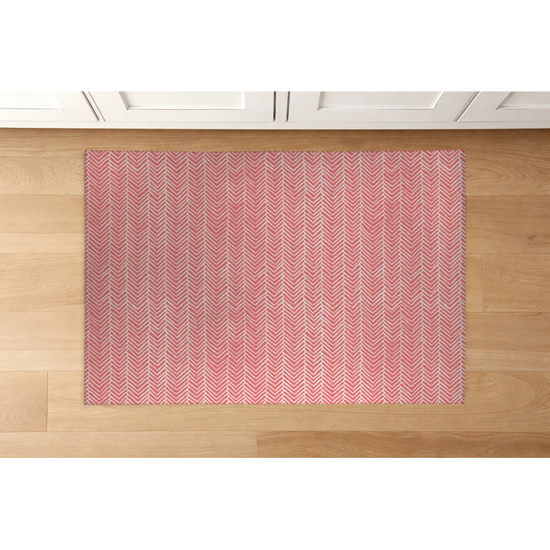 Chevron Block Low Profile Kitchen Mat, Dusty Rose, Rectangle 5' x 7'