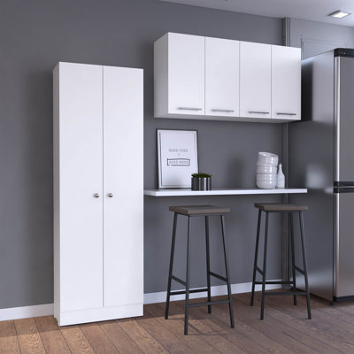 Maplewood 2 Piece Kitchen Set, Multistorage Cabinet + Wall Cabinet, White