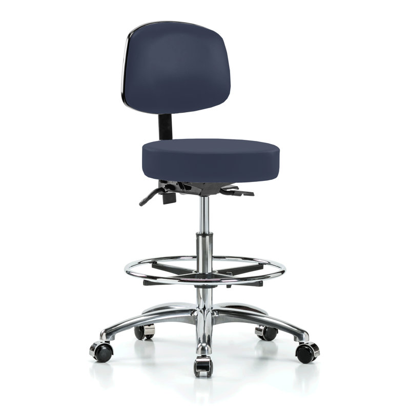 Tabouret de médecin réglable en hauteur avec dossier et pied Kley PERCH Chrome Walter | Hauteur du banc moyen: 21 à 28,5 po