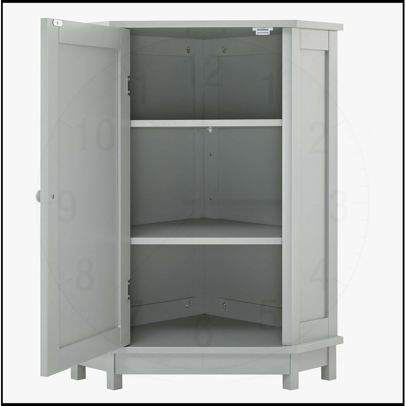 Armoire de salle de bain triangulaire polyvalente grise avec tablettes réglables pour un rangement optimal