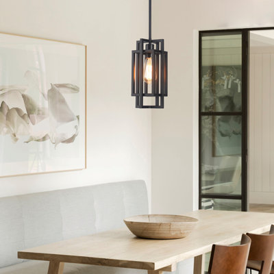 1 - Light 5.51'' Dimmable Black Farmhouse Square/ Rectangle Lantern Geometric Single Pendant Light