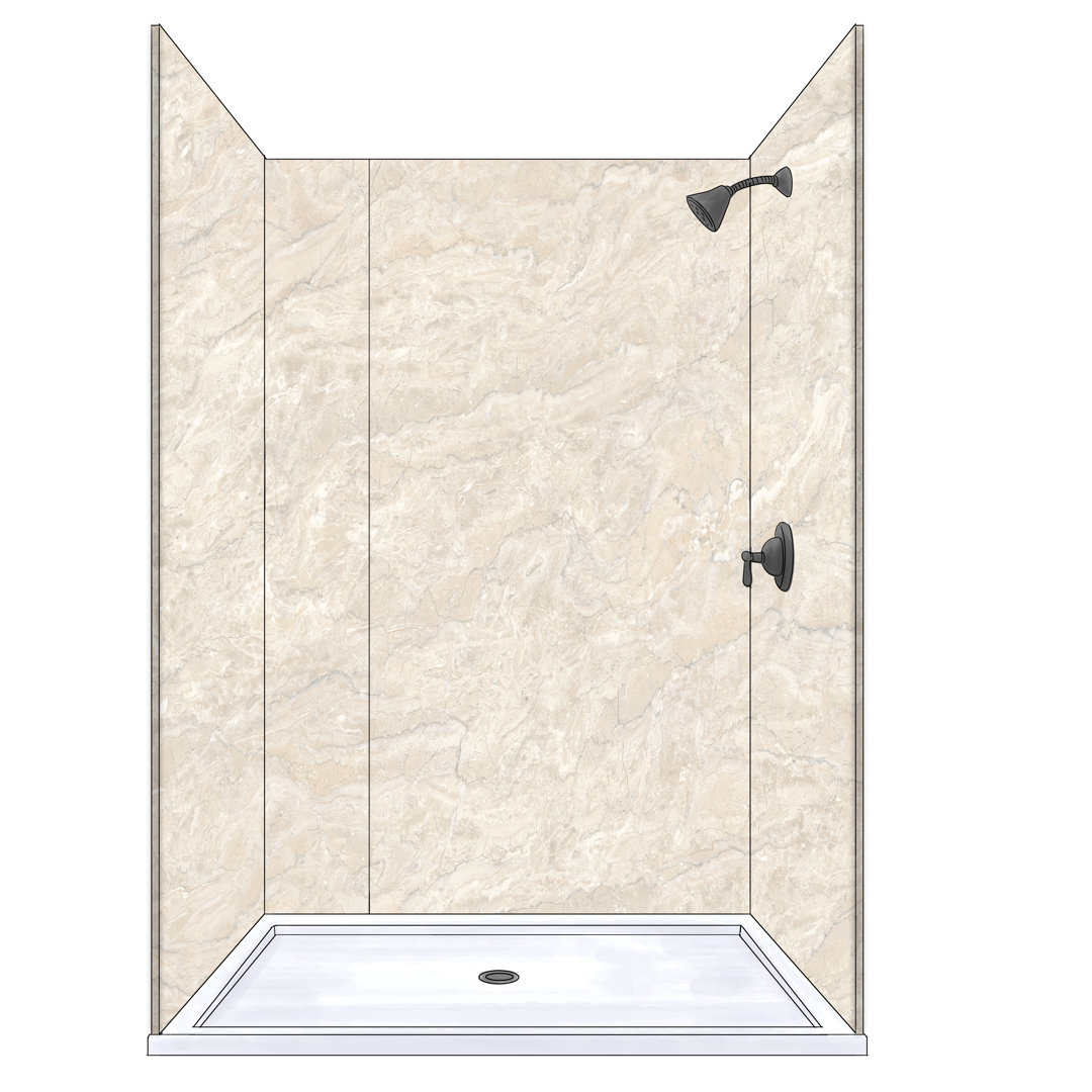 Polymarm 72"W 80" H 36" D Three Wall Composite Shower Wall Panel Surround - 72" Backwall with Seam Polymarm 