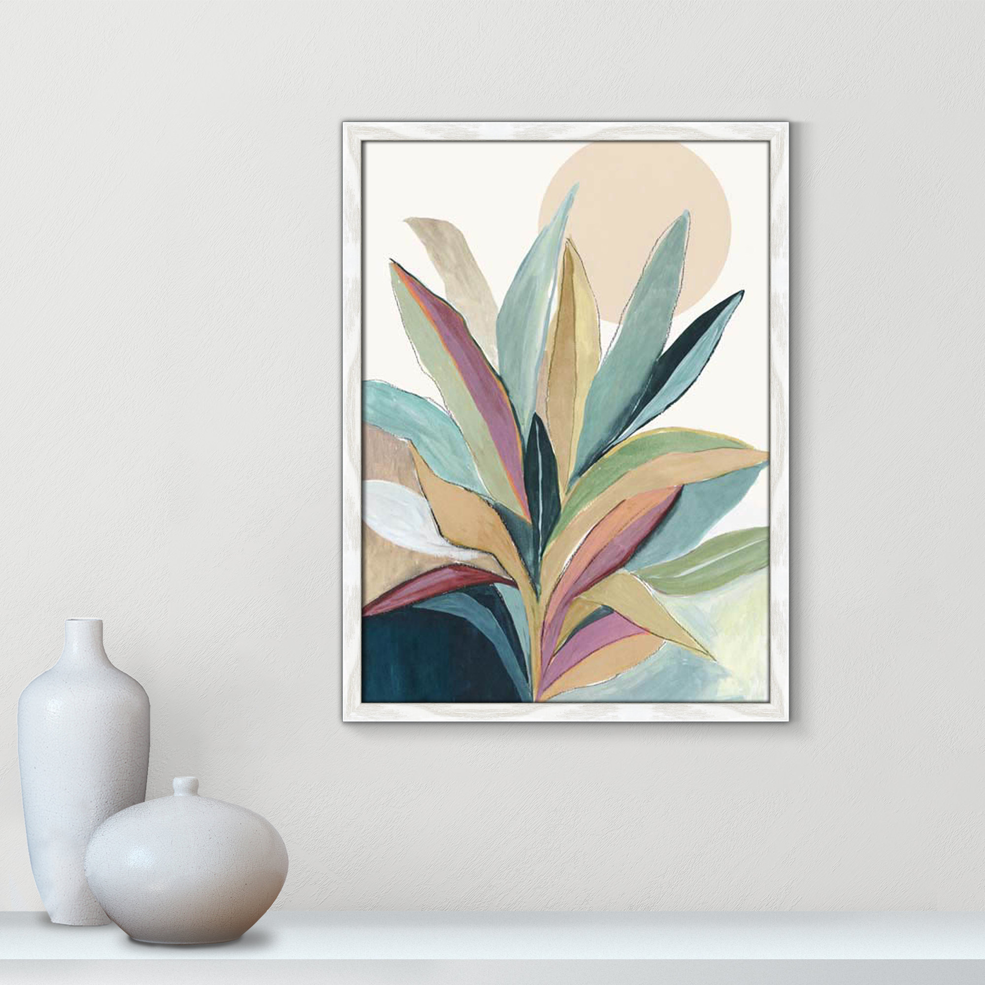 Sunny Bright Leaves I by Asia Jensen, 23" H x 17" W x 0.75" D, White Slim Unmatted Picture Framed