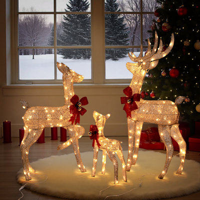 Décoration de Noël de famille de renne 3PCS 4FT avec lumières DEL