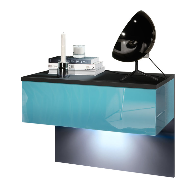 Leeward 60cm W Manufactured Wood Bedside Table, Petrol, Black