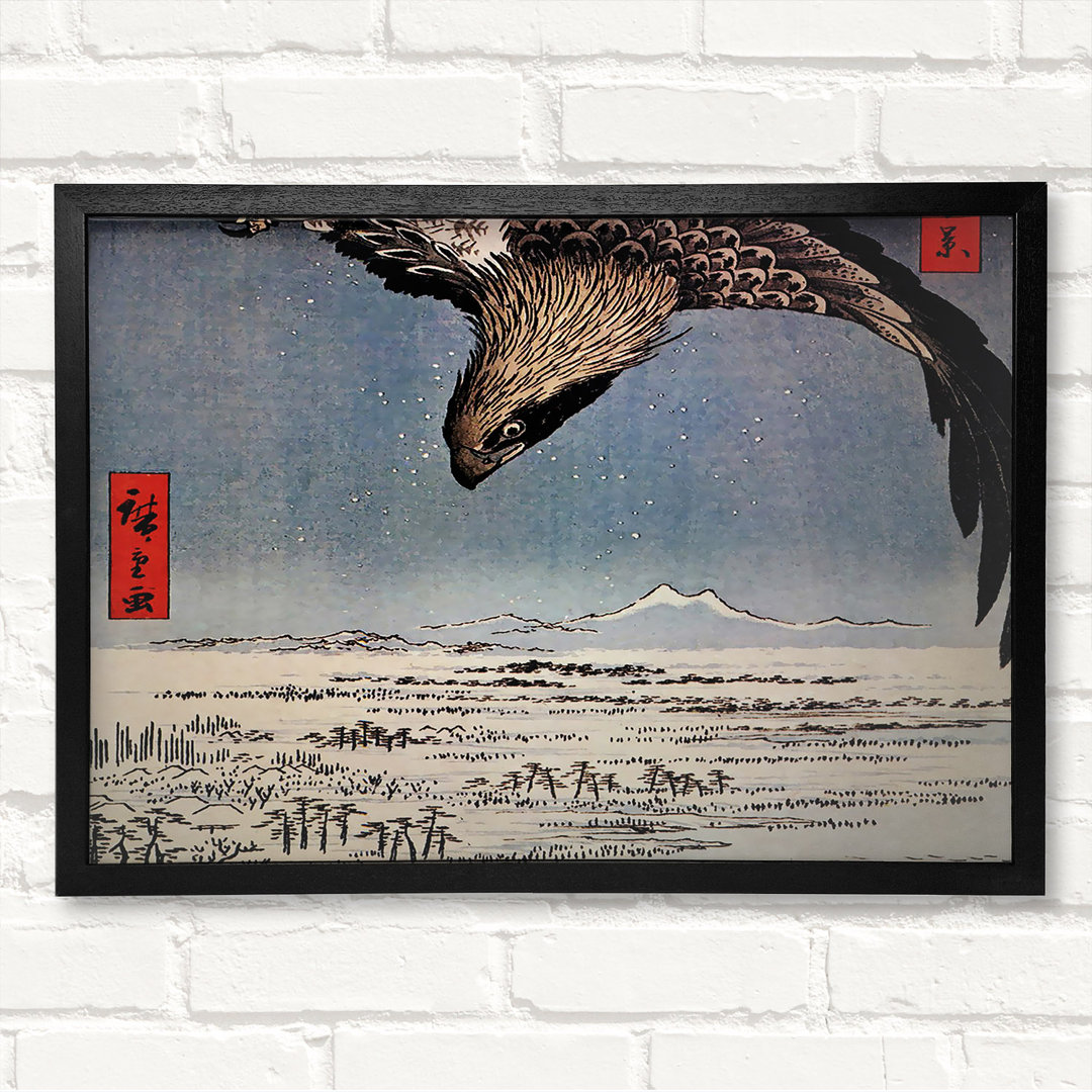 Hiroshige Vogel im Flug Gerahmter Druck