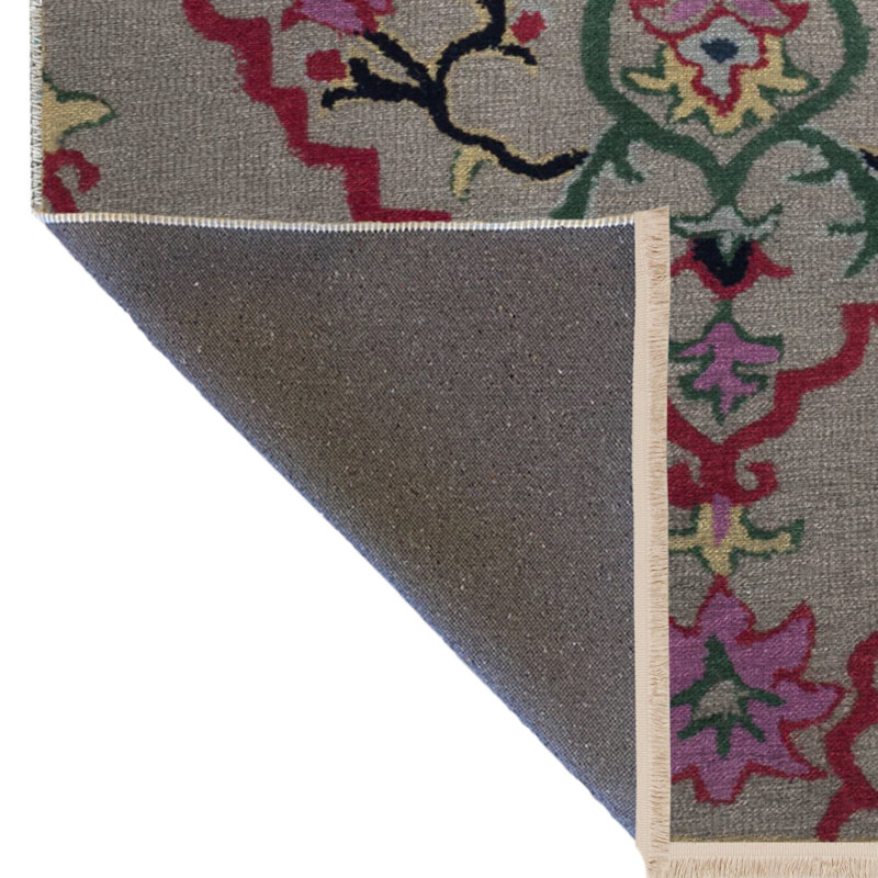 Tapis décoratif gris à motif floral multicolore, Rectangle 2 pi 8 po x 5 pi
