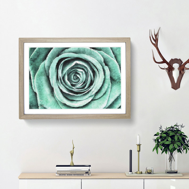 Mint Green Rose - Framed Print, 62cm H x 87cm W x 2cm D, Oak Framed