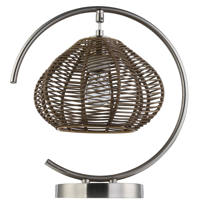 Lystra 13.75"H Brushed Nickel Iron Table Lamp with Rattan Shade