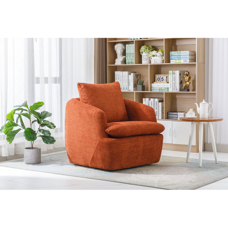 Fauteuil pivotant en chenille de 32,48 po de largeur Anneliese, Chenille orange
