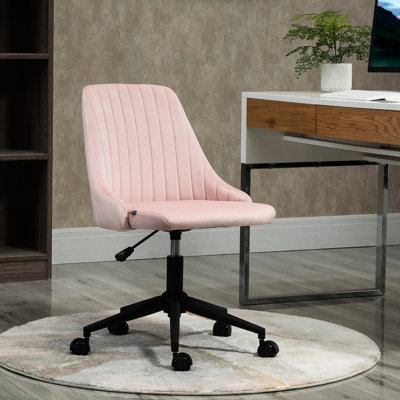 Fauteuil de bureau à dossier moyen en velours rose. Bureau pivotant à 360 °, hauteur réglable de 30,25 po à 34,25 po, siège rembourré en éponge confortable, forme moderne, charge maximale de 264 lb. Assemblage requis