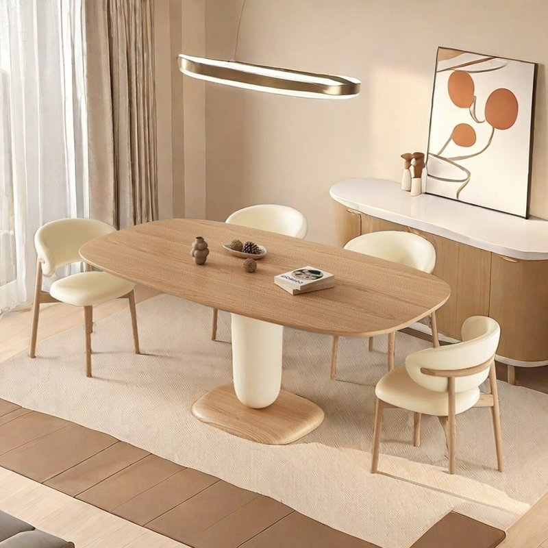 Table de salle à manger en bois naturel crème chaud et robuste, H 29,5 po x L 55,1 po x l 31,5 po