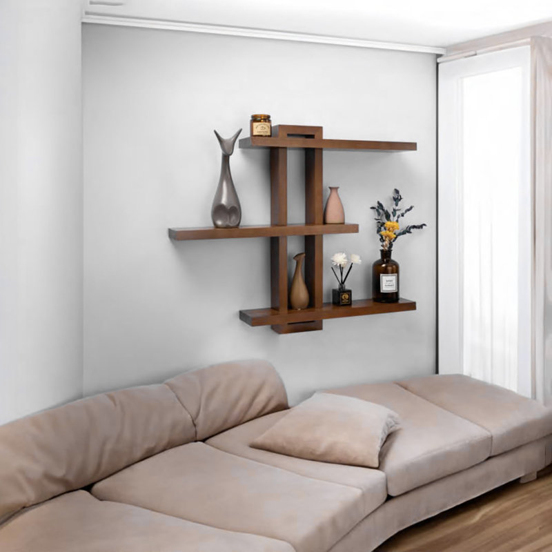 Rashanda 3 Piece Pine Tiered Shelf, Light Walnut