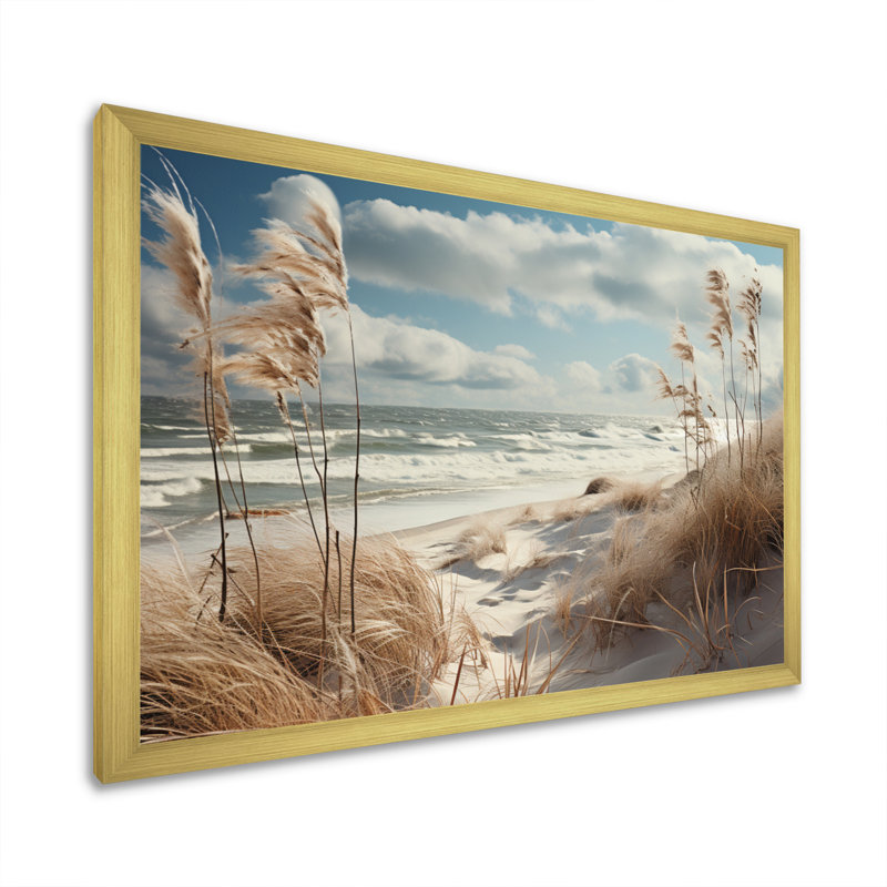 «Beach Winter Reverie III - Coastal Beach Sand», art mural, H 24 po x l 32 po x P 1 po, Cadre doré à une seule photo