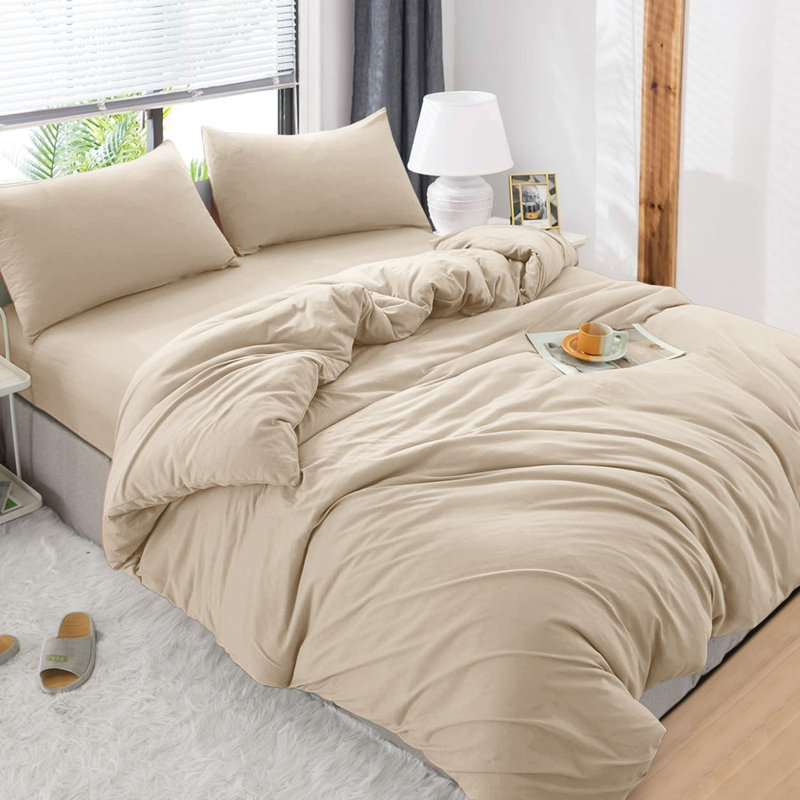 Premium 4-Piece Ultra-Soft Microfiber Duvet Complete Cover Set, King Duvet Cover + 3 Additional Pieces, Beige