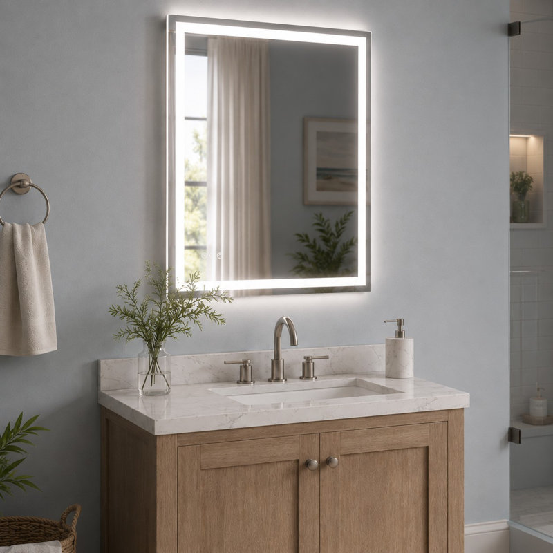 Iris 30 in. W x 36 in. H Rectangular Frameless LED Wall Bathroom Vanity Mirror in Silver, 36" x 30"