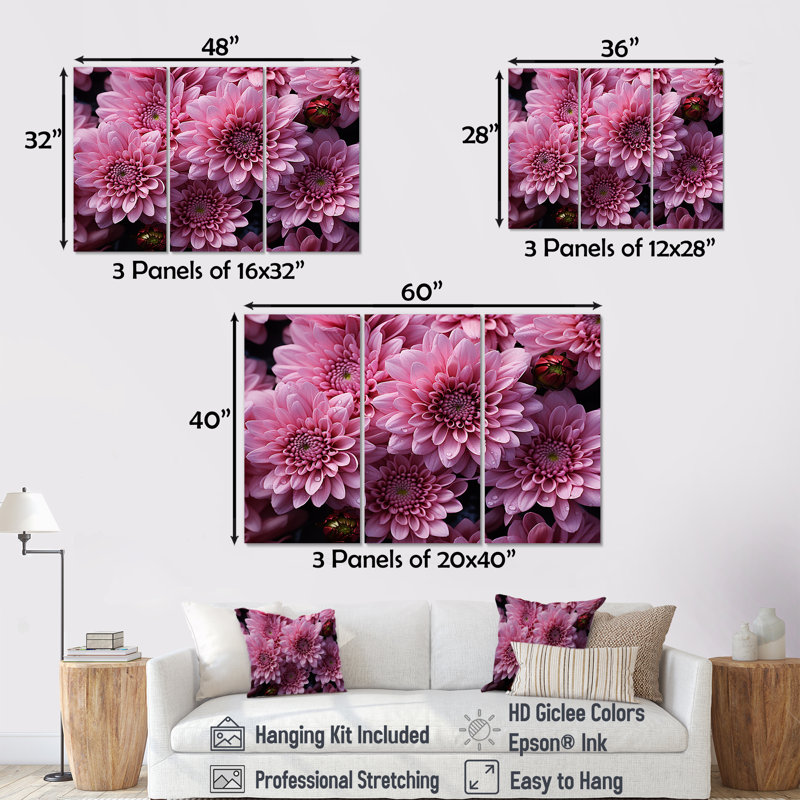 Joyeuse sérénité, mamans mauves I - ensemble d'art mural sur toile mamans, Toile tendue, H 40 po x l 60 po x P 1 po