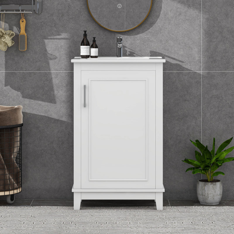 Petit meuble-lavabo moderne avec lavabo en céramique, Blanc
