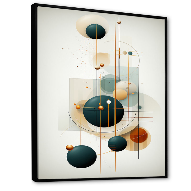 «Sweet Serenity» circulaire géométrique minimaliste rétro I - décoration murale géométrique moderne, Cadre flottant noir