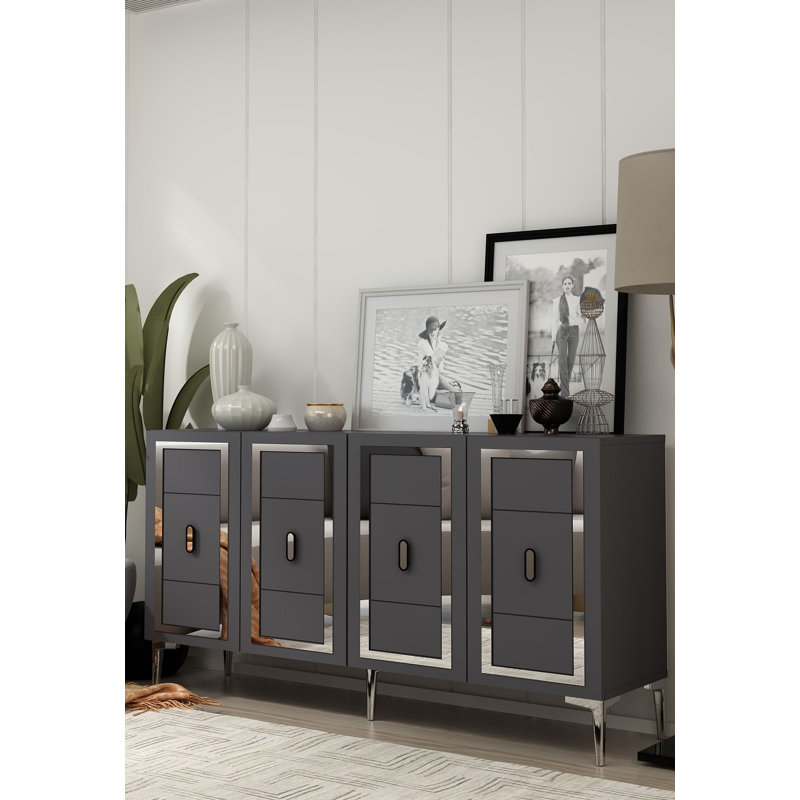 Console à 4 portes avec découpes arquées, Argent / anthracite