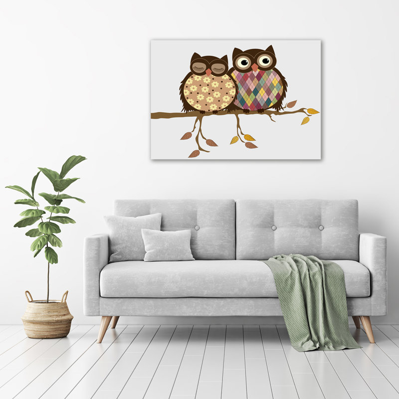 Two Owls On The Branch - Wrapped Canvas Print