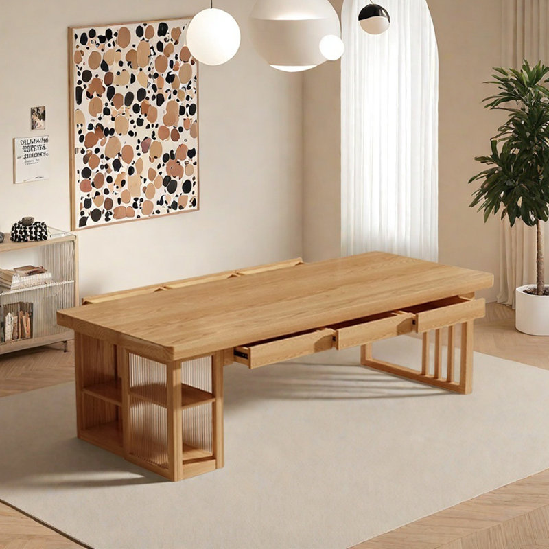 Table multifonctionnelle en bois de frêne brun, H 29,52 po x L 86,61 po x l 35,43 po