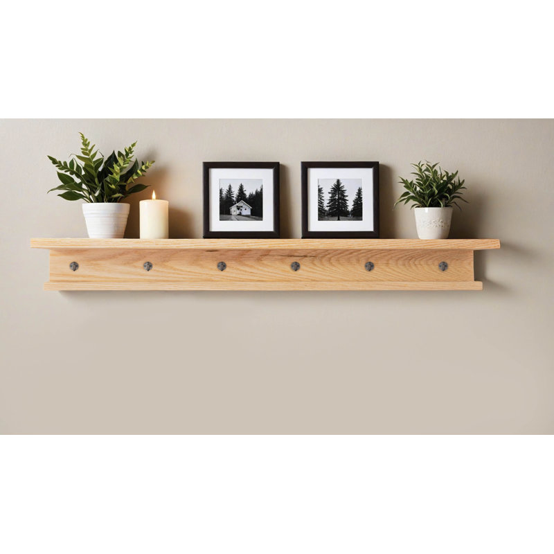 Rayne 3 Piece Oak Shelves With Hooks, 5.75" H x 72" W x 5" D