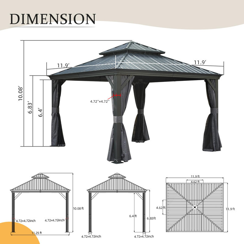 12 Ft. W x 12 Ft. D Galvanized Steel Patio Gazebo
