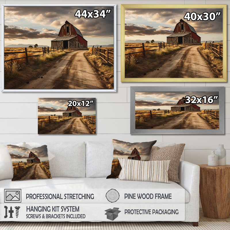 «Bentlei Barns Rustic Charm II», art mural granges, H 12 po x l 20 po x P 1 po, Cadre flottant noir