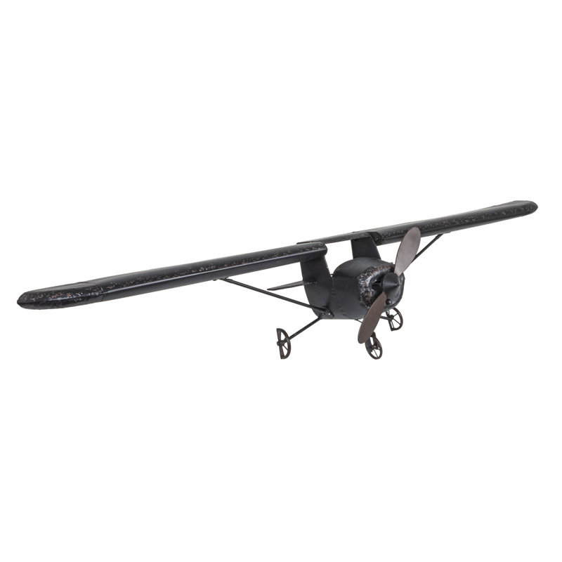Distressed Black Metal Plane Wall Sculpture with Propellers