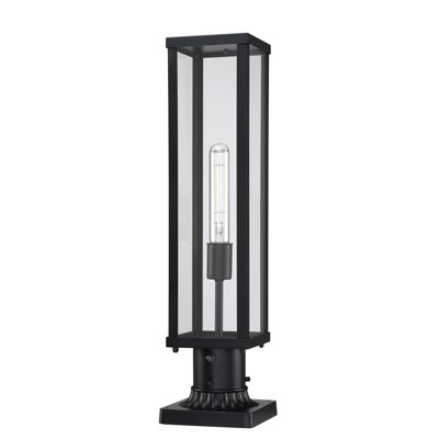 Lampadaire extérieur moderne noir de 56 cm (22 po) avec éclairage crépusculaire et verre transparent, idéal pour allée, jardin et entrée.