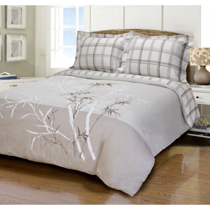 Elmwood Gray Cotton Full/Queen 3-Piece Duvet Cover Set