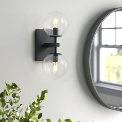2-light matte black glass ball iron dimmable wall lamp