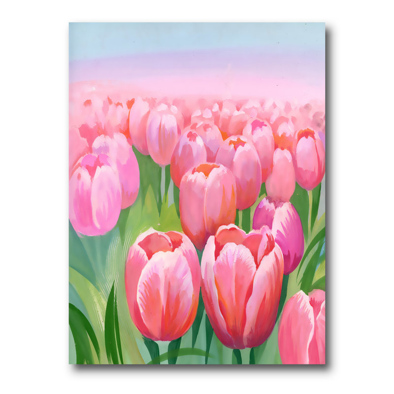 Field of Pink Tulips - Photographie sur toile tendue, H 40 po x l 30 po x 1,5 po, Toile tendue