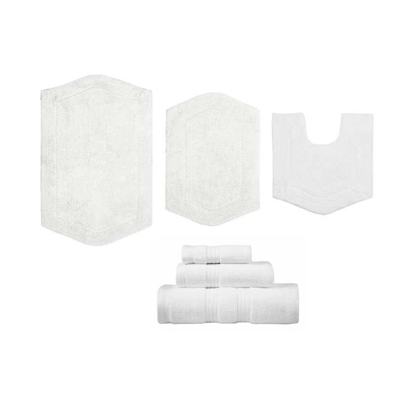 Ensemble de tapis pour salle de bain 6 pièces Ches, Blanc