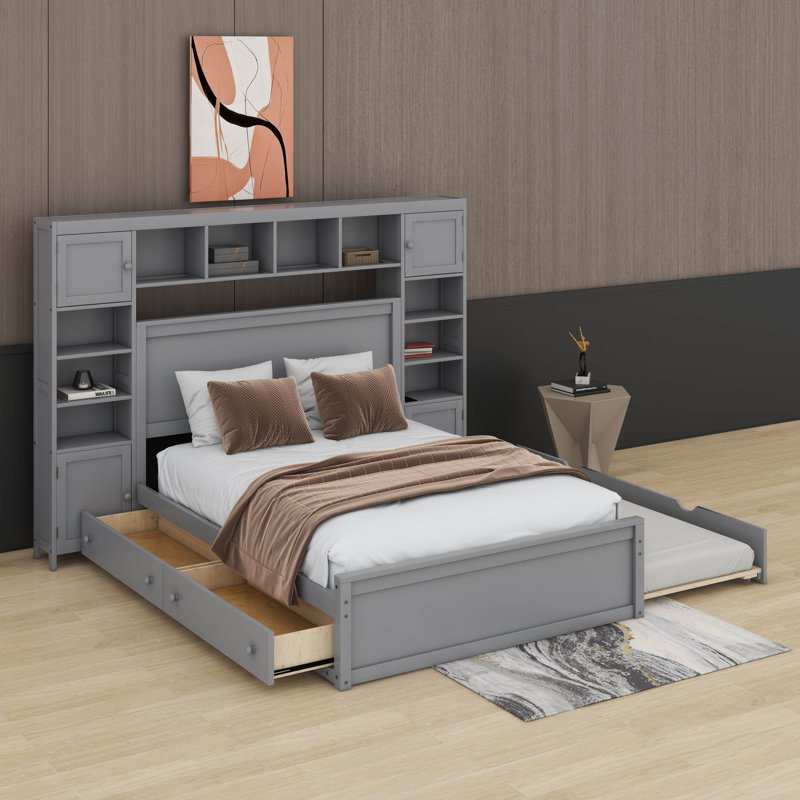 Grand lit avec armoire, tablette et lit gigogne