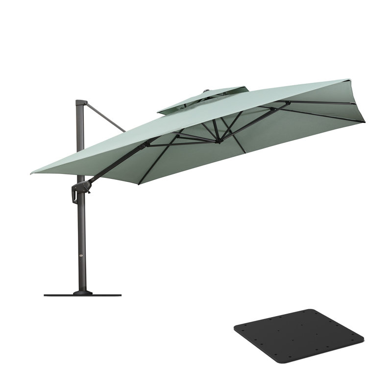 Parasol en porte-à-faux carré en tissu 12 pi x 12 pi avec base en tôle d'acier, vert menthe, 12' W x 12' D, Vert
