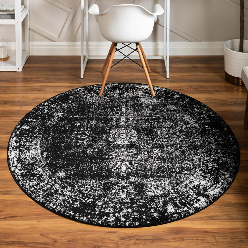 Tapis à motifs floraux Brandt, Rond 10pi, Non, Noir