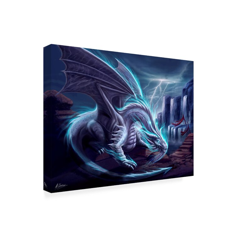 Trinx White Lightning Dragon On Canvas by Anthony Christou Print Wayfair