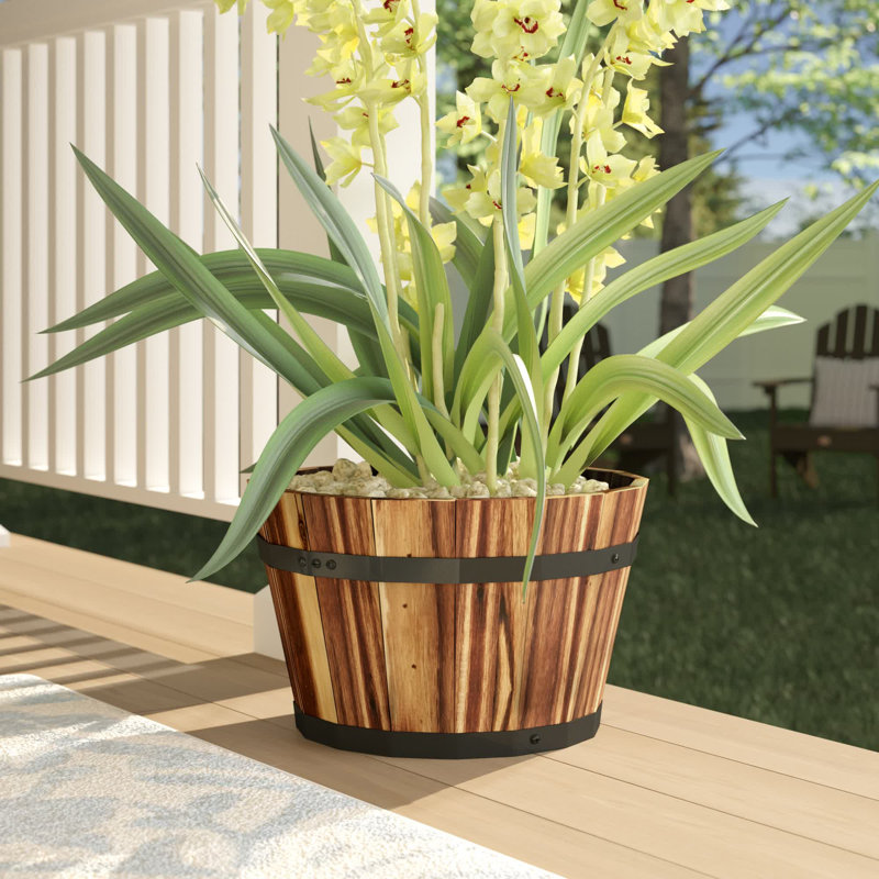 Pot de fleurs en baril Bathily, Brun, 9" H x 13" W x 13" D