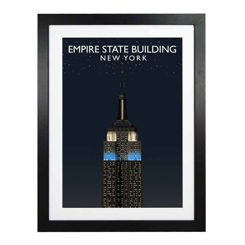 Empire State Building Night by Richard O'Neil - Print, Black Wood Frame, 43.5 cm H x 33.5 cm W x 2.2 cm D
